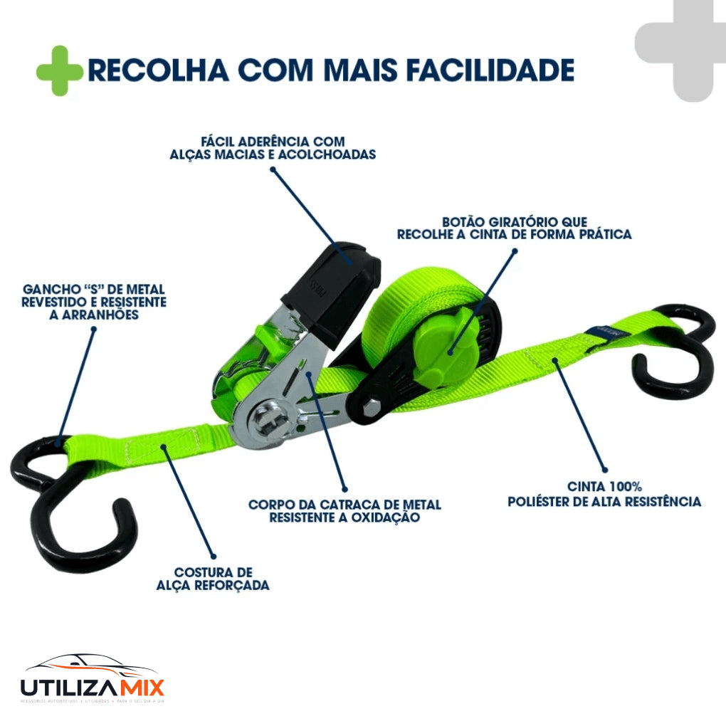 Cinta Para Carga Catraca Automática Retrátil 3.6 Metros 680kg - UtilizaMix