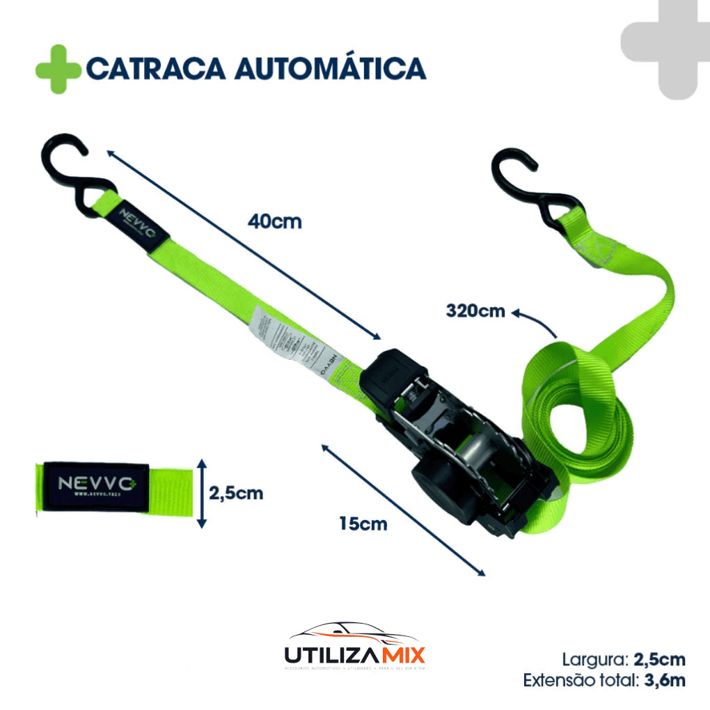 Cinta Para Carga Catraca Automática Retrátil 3.6 Metros 680kg - UtilizaMix